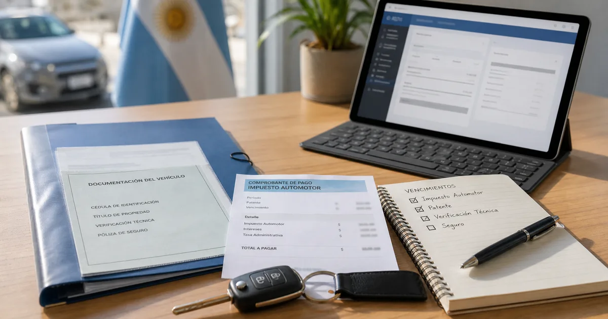 Carpeta de impuesto automotor, boleta de pago y patente en Santiago del Estero